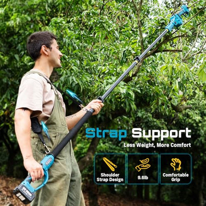 SEESII 2-in-1 Pole Electric Pruning Shears, 1.8" Cut Pole Cordless Pruner - color: Sky Blue