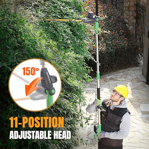 WORKPROX 20V Cordless Pole Hedge Trimmer, 9.2-Ft Reach, 11-Angle Head
