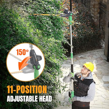 WORKPROX 20V Cordless Pole Hedge Trimmer, 9.2-Ft Reach, 11-Angle Head
