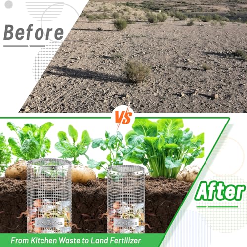 2pack Underground Worm Composting Bin, Metal Compost Bin for Recycling Kitchen Food Waste, Outdoor Worm Compost Bin with Holes and Lid Use in Outdoor Garden Vegetable Patch Backyard