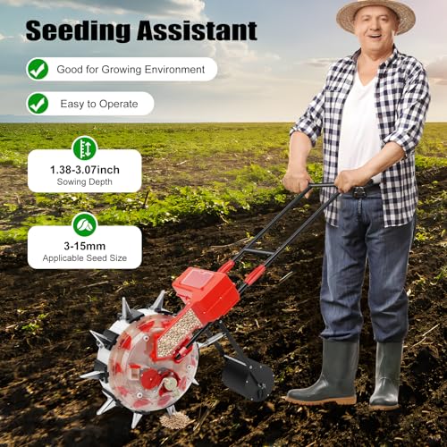Garden Seeder, Hand-Push Metal Precision Lawn & Garden Spreaders Row Planter Corn Planter Seeder for Soy Peanut Corn Cotton 10 Nozzles, Planting Depth 2.6-3.5in