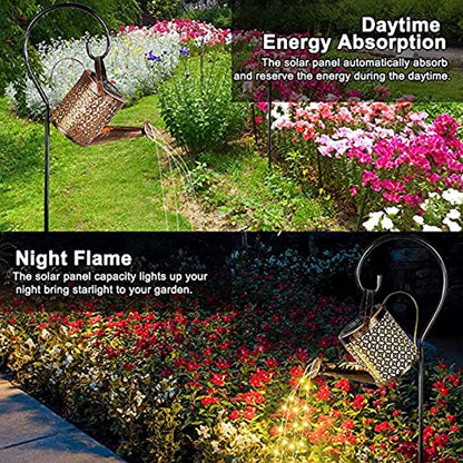 Watering Can with Lights, Solar Lights for Outdoor Garden Art Decor Hanging Solar Lanterns, Metal Waterproof for Walkway Yard Pathway Patio Table