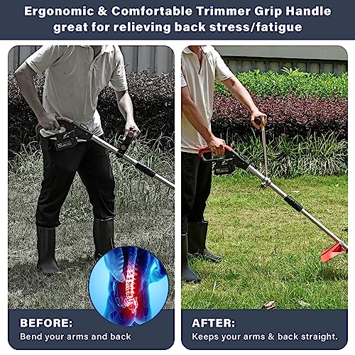Ergonomic Trimmer Grip, String Trimmers Handle with Shoulder Strap Harness, Weed Eater Handle Extension with Bracket Clamp, Lawn Trimmer Handle Grip for Lawn Care, Landscaping, Yard Trimming Edging