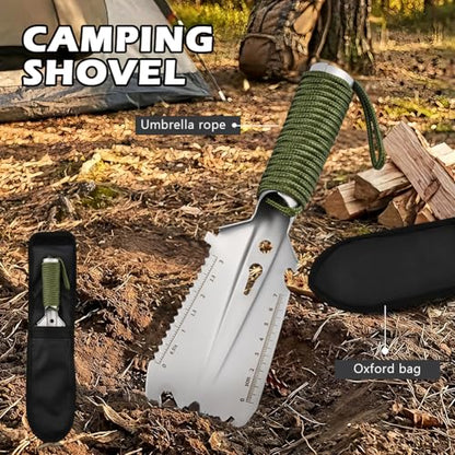 9‑in‑1 Mini Camping Shovel, Ultralight Backpacking Trowel Multitool - color: silver