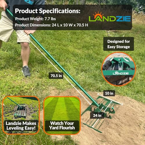 LANDZIE - Lawn Leveling Rake 24 Inch, Steel Yard Leveler Tool - style: 24 Inches