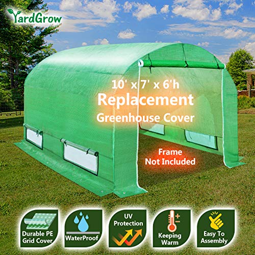 YardGrow Greenhouse Replacement Cover Larger Walk in Outdoor Plant Gardening Greenhouse (Frame Does NOT Included) (Green, 10'x7'x6') - color: Green, 10'x7'x6'