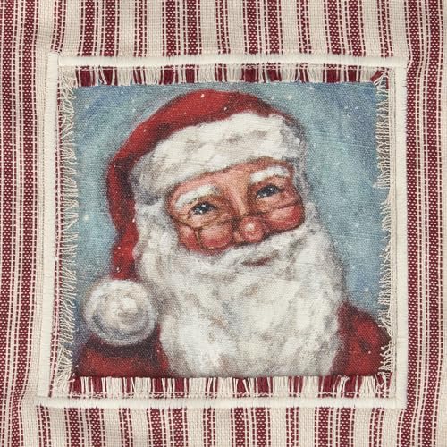 Primitives by Kathy Merry Santa Apron, Santa face stitched art panel and Red Christmas inspired stripe pattern - Full Coverage with Adjustable Neck & Waist - Nostalgic Holiday Kitchen Accessory - color: Merry Santa