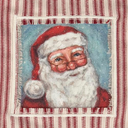 Primitives by Kathy Merry Santa Apron, Santa face stitched art panel and Red Christmas inspired stripe pattern - Full Coverage with Adjustable Neck & Waist - Nostalgic Holiday Kitchen Accessory - color: Merry Santa