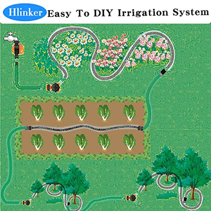 Hlinker Flat Soaker Hose 25 FT for Garden Beds, 25Ft 1/2" Linkable Consistent Drip Irrigation Hose Save 80% Water, Leakproof Heavy Duty Double Layer Sprinkler Hose - size: 25FT