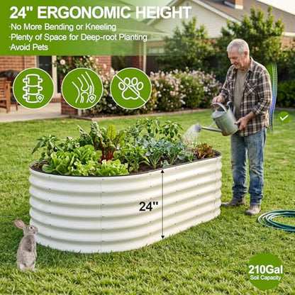 24" Tall Galvanized Raised Garden Bed Outdoor, 6x3x2ft, White - color: Pearl White, size: 6×3×2ft (1 Pack)