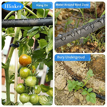 Hlinker Flat Soaker Hose 100 FT for Garden Beds, 50Ft 2Packs 1/2" Linkable Consistent Drip Irrigation Hose Save 80% Water, Leakproof Heavy Duty Double Layer Sprinkler Hose - size: 100FT (50'X2)