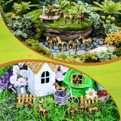 Civaner 50 Pcs Mini Brass Horses, Small Horses, Mini Metal Animals Statue - style: Horse
