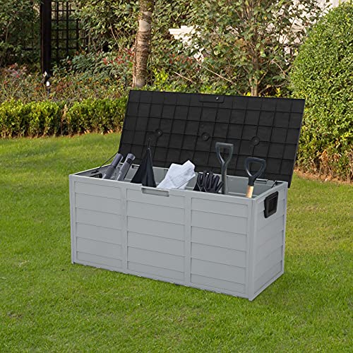 VINGLI 75 Gallon Weatherproof Outdoor Storage Box, Grey Body, Black Lib - color: Grey Body, Black Lib