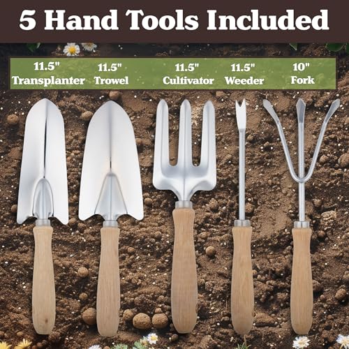 Pure Garden Folding Stool with 250lb Capacity and Garden Tools Set, Gray - color: Tan/Green