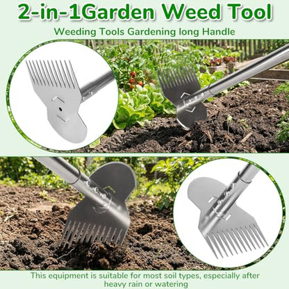 Garden Tools,Weeder Tool,63" Weed Puller Tool with Long Handle,Easy Weeding Without Bending or Squatting Down,Weeding Tools Suitable for Farm Planting,Gardening(Silver 12 Claws)