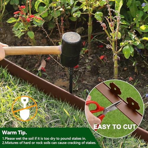 Garden Edging Border, 2In x 100 FT Landscape Edging with 90 Spikes, Brown - size: 100ft Brown-1
