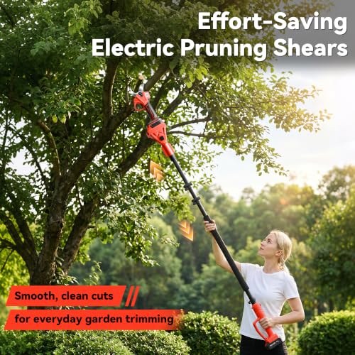 BUYJOY 4-in-1 Electric Pruning Shears & 8 Inch Pole Saw Combo - color: Red-black