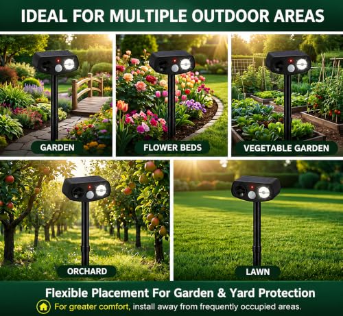 Solar Ultrasonic Deer & Rabbit Repeller, Motion Activated Animal Deterrent