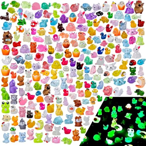 200pcs Mini Resin Animals Different 200 Styles Variety Tiny Small Animals Figure to Hide Luminous Glow in The Dark for Garden Dollhouse DIY Craft Decor Small Plastic Miniature Crafts Decor Aquarium - color: 200 Mini Animal Figures
