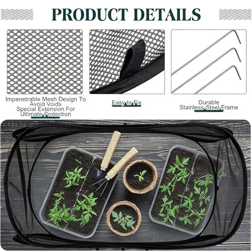2 Pack Pop Up Garden Row Cover, 39x18x16 for Raised Beds - color: Black-1