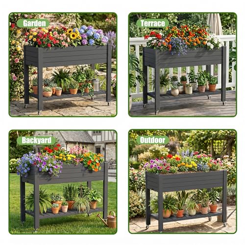 EFU 2PCS Raised Garden Beds Outdoor, with Wheels & Extra Storage Shelf