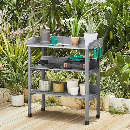 Yaheetech Potting Bench Outdoor Console Table w/3-Tier Storage,Gray - color: Gray