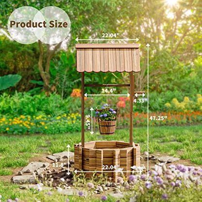 UDPATIO Rustic Solid Fir Wood Wishing Well Planter for Outdoor Plants, 16.5 in Diameter - size: 47.3''x22.04''x22.04''