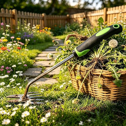 Garden Tools,2-in-1 Hand Weeder Puller, Heavy Duty Stainless Steel Gardening Hand Tool for Deep Root Removal, Ergonomic Non-Slip Weed Remover for Lawn Yard Garden,1 Pack (Five Tooth)
