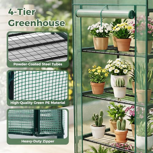 NEWBULIG 27"x19"x63" Mini Greenhouse, with Durable Zipper Door 4 Tier