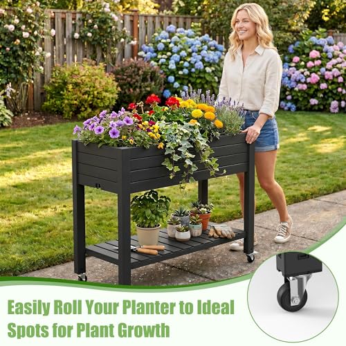 EFU 2PCS Raised Garden Beds Outdoor, with Wheels & Extra Storage Shelf