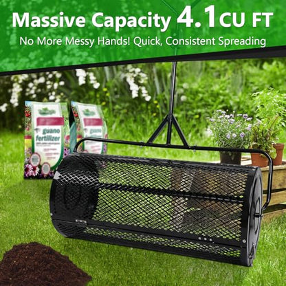 36 Inch Towable Compost Spreader, Metal Mesh Peat Moss Spreader for Lawn - size: 36 Inch