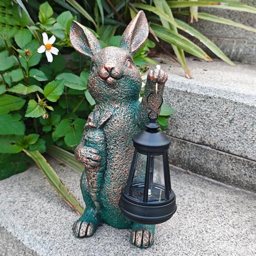 Solar Garden Statues -Rabbit Lantern Outdoor Handmade Resin Statue with LED Light, Cute Carrot Holder for Patio, Yard, Gift Ideas (rabbit2) - color: rabbit2