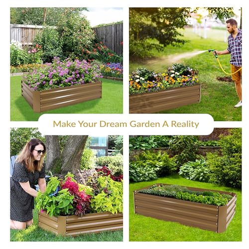 Sunnydaze Galvanized Raised Garden Bed, Rectangle, 4x2x1 ft, Brown - color: Brown