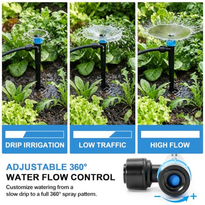 30 Pack Drip Irrigation Emitters, Adjustable 360° Drippers for 1/4" Tubing