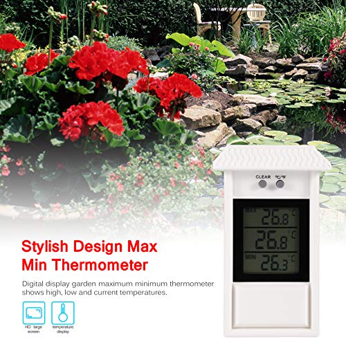 Min Max Greenhouse Thermometer, Wall Mounted Digital High Low Temperatures - color: White