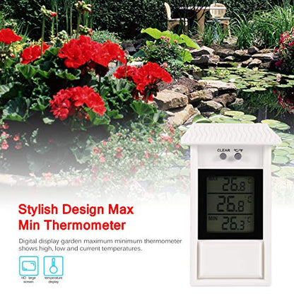 Min Max Greenhouse Thermometer, Wall Mounted Digital High Low Temperatures - color: White