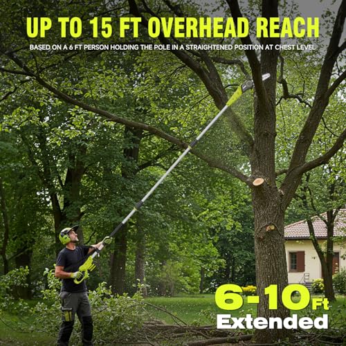 Alloyman Cordless Pole Saw 20V, 8" Chainsaw, Reach Up to 15 FT, 2 Batteries
