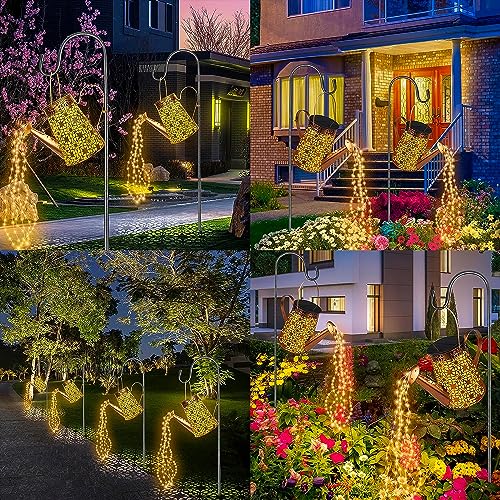 Forlivese 2PCS Solar Watering Can with Lights, Hanging Solar Garden Lights - size: 36LED