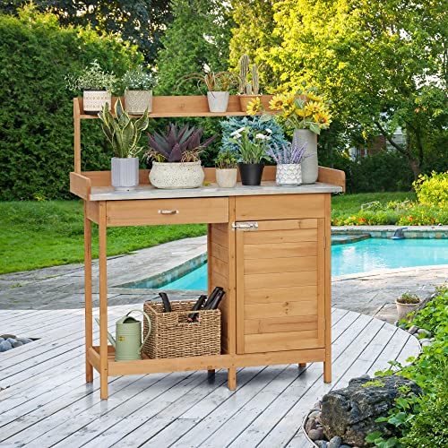 Yaheetech Potting Bench Outdoor Potting Table with Storage,Natural Wood - color: Natural Wood
