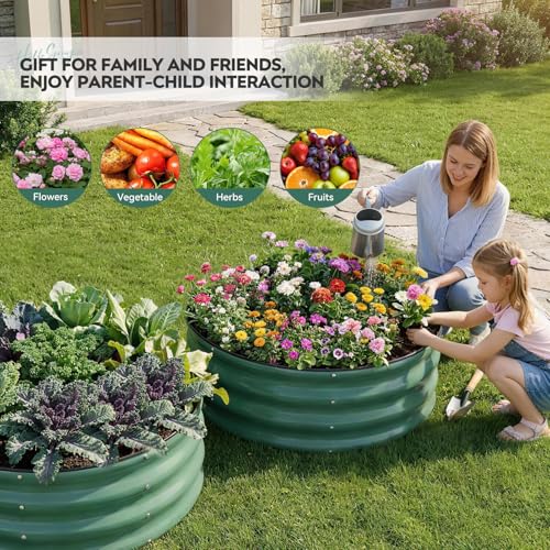 Galvanized Raised Garden Bed, 2 PCS 3x3x1ft Round Planter LotusGreen - color: Lotusgreen, size: 3x3x1ft