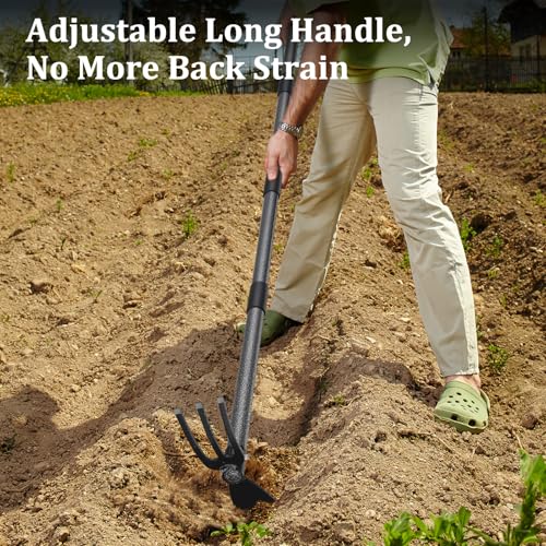 60” Garden Hoe 2-in-1 Heavy Duty Cultivator Tool for Weeding Soil Loosening - size: 60 Inches
