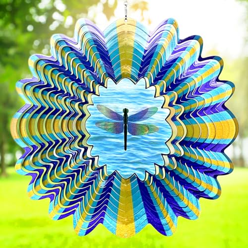 Animated Dragonfly Wind Spinner, 12inch Kinetic Metal Garden Decor - color: Animated Dragonfly