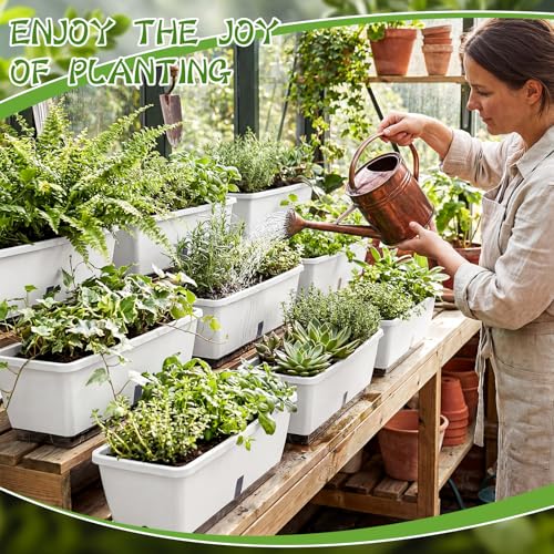 8 Pcs 24 Inch Plastic Window Boxes Planters, White - color: White