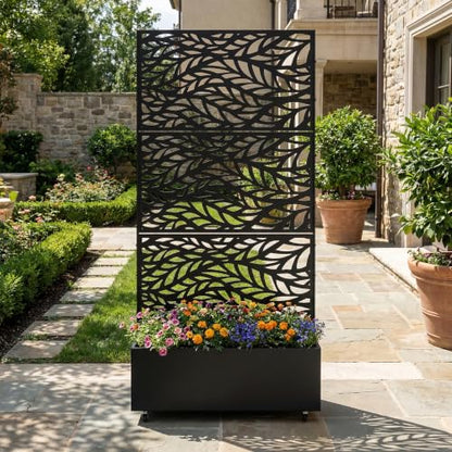 Pia Ricco Planter Box with Trellis, Privacy Planter for Climbing Plants - color: Black-flow Leaf, size: Medium