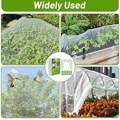 67pcs Garden Mesh Netting Kit, 6 Sets Wide Garden Hoops with Garden Covers - color: White+green
