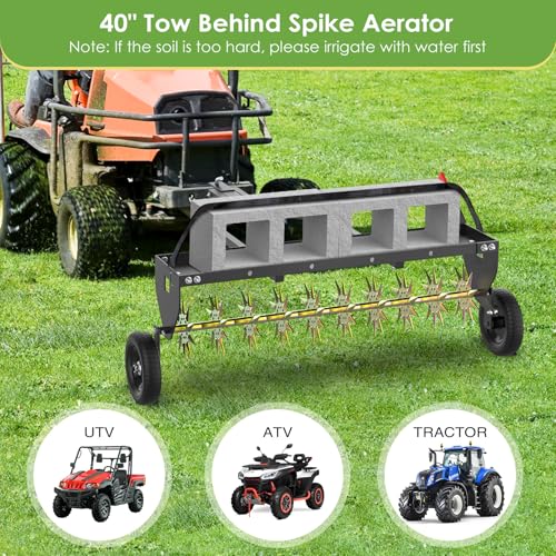 Seeutek 40Inch Tow Behind Spike Aerator - Heavy Duty Rolling Lawn Aerators