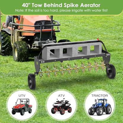 Seeutek 40Inch Tow Behind Spike Aerator - Heavy Duty Rolling Lawn Aerators