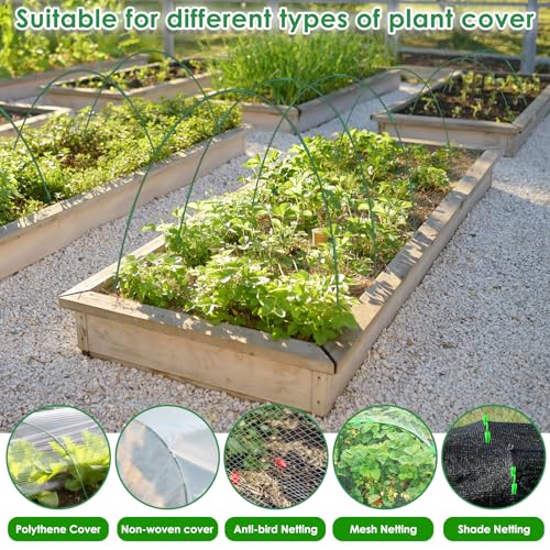 60 Pcs Garden Hoops for Raised Beds, 12 Sets Greenhouse Hoops Grow Tunnel Rust-Free Fiberglass Hoop House Kit, Plant Support Garden Stakes Hoops Frame for Netting Shade Cloth Row Cover Garden Supplies