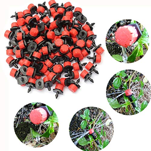 100 Pcs 360 Degree Adjustable Irrigation Drippers Sprinklers, 1/4 Inch Emitters Drip for Watering System Drip Irrigation System Gardens Lawn