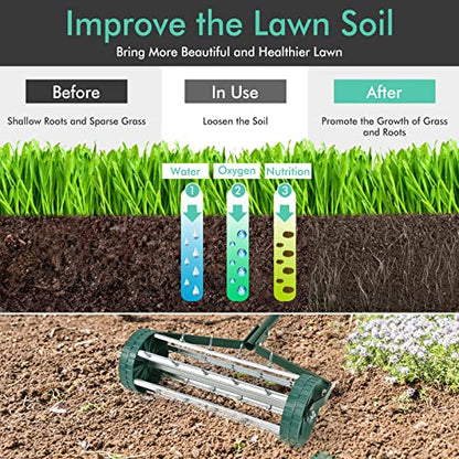 GYMAX Lawn Aerator, Rolling Aerator with Anti-Slip Handle & Tine Spikes, Push Plugger Aerator for Garden, Backyard Maintenance, Soil Grass Manual Aerator Tool (Basic) - style: Basic